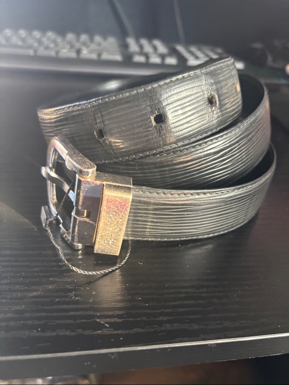 Louis Vuitton Black Epi Leather Belt with Gold-Tone Buckle